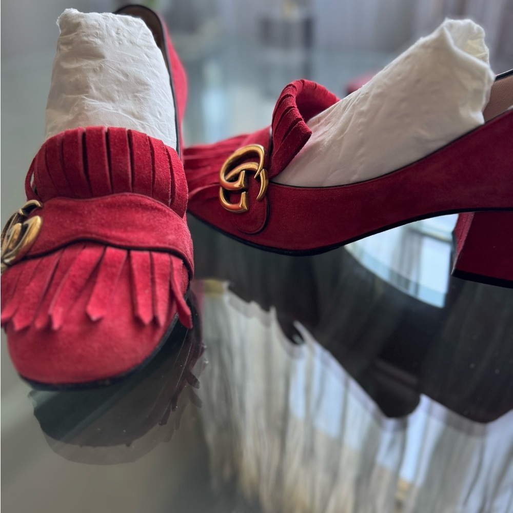 Gucci Women's Red Suede Loafers - Picture 3 of 6